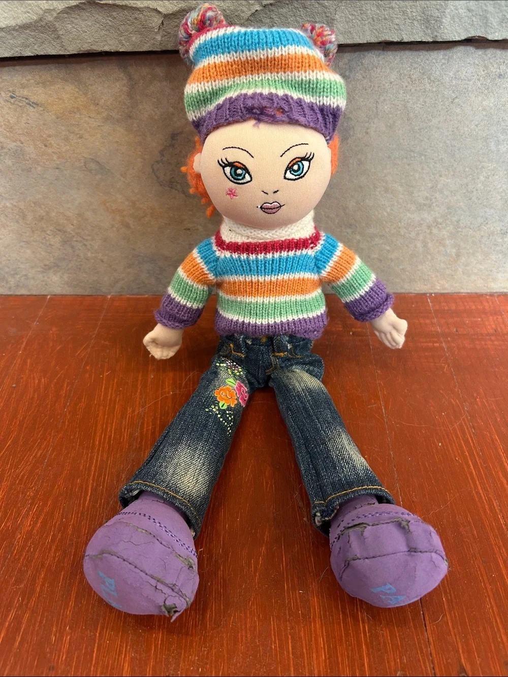 Gymboree Rainbow Striped Sweater Doll with Orange Hair and Purple Accents
